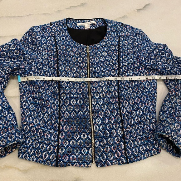 DVF Diane Von Furstenberg Jacket Size 6 Blue White Black Metallic - Picture 5 of 15